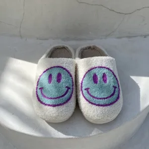 Amozae-- 2024 Blue Smiley Slippers Women Smile Slippers Happy Face Slippers Retro Smiley Face Soft Plush Warm Fuzzy Slippers for Men