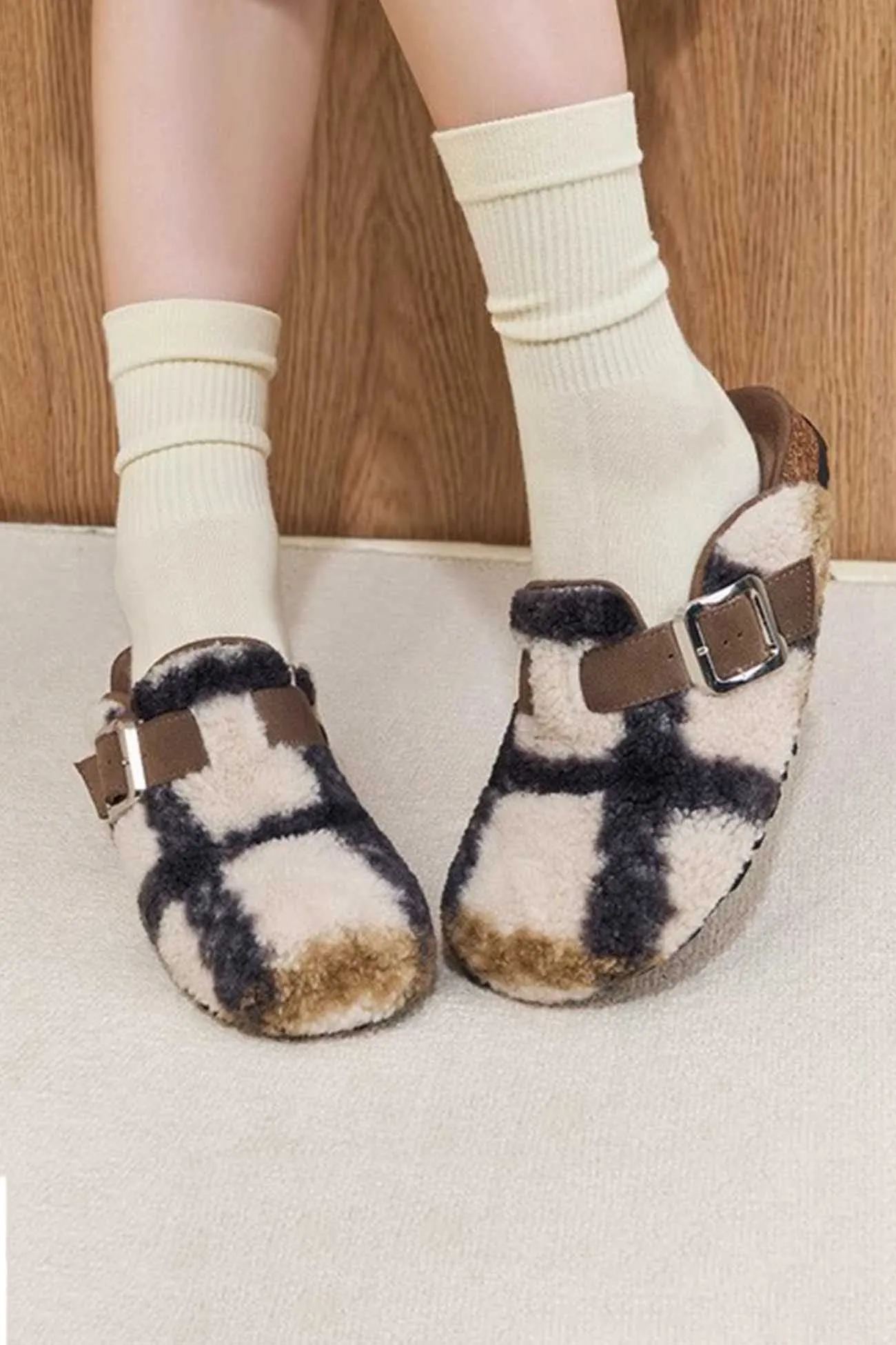 Amozae-Plaid Plush Slip-on Slippers