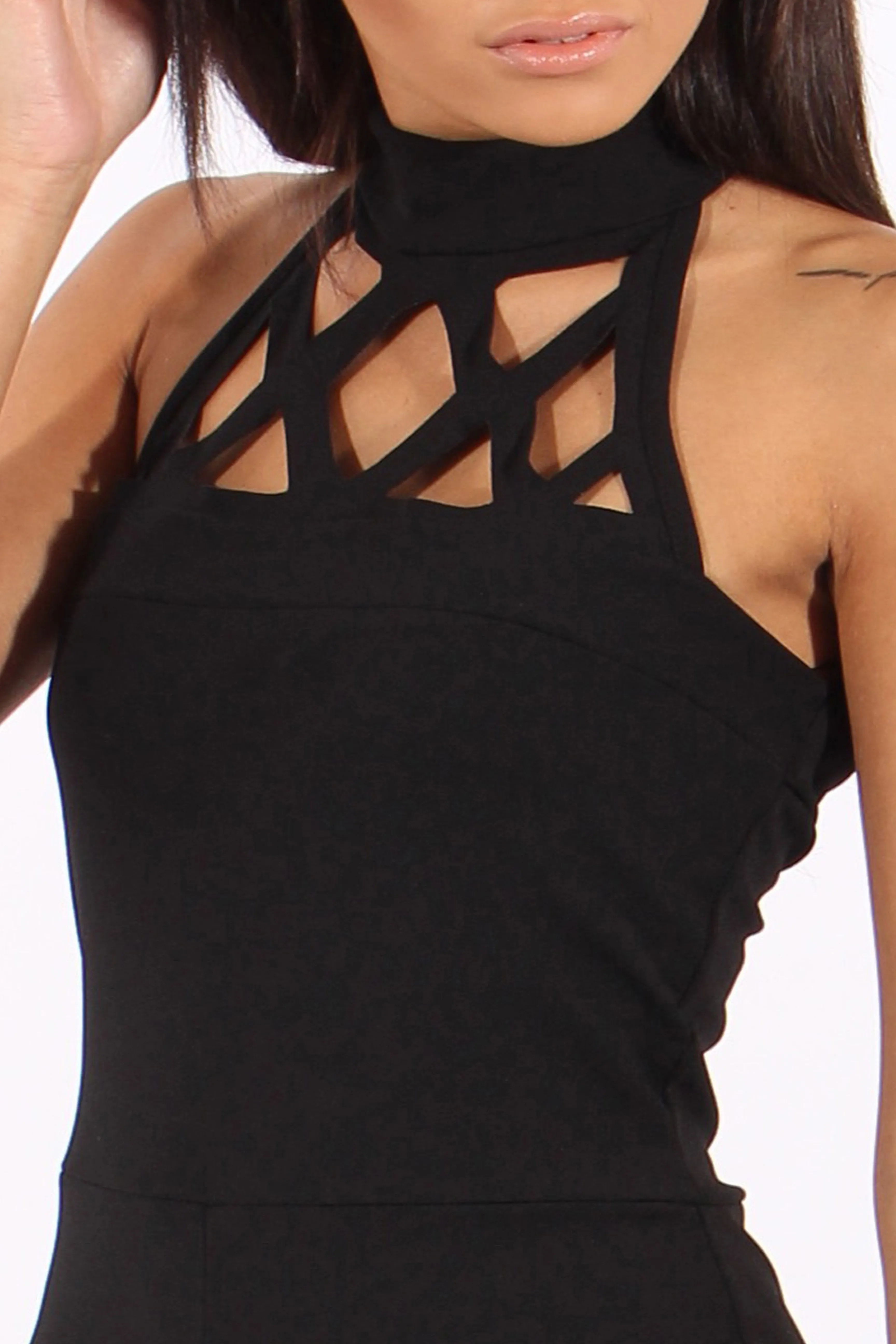 Black Halterneck Cage Detail Jumpsuit - Mandy