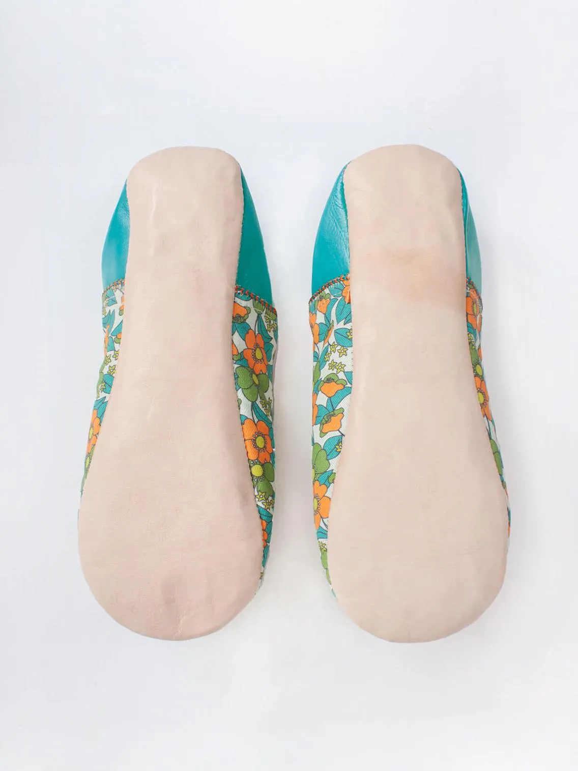 Bohemia Floral Fabric Babouche Slippers, Aqua Floral