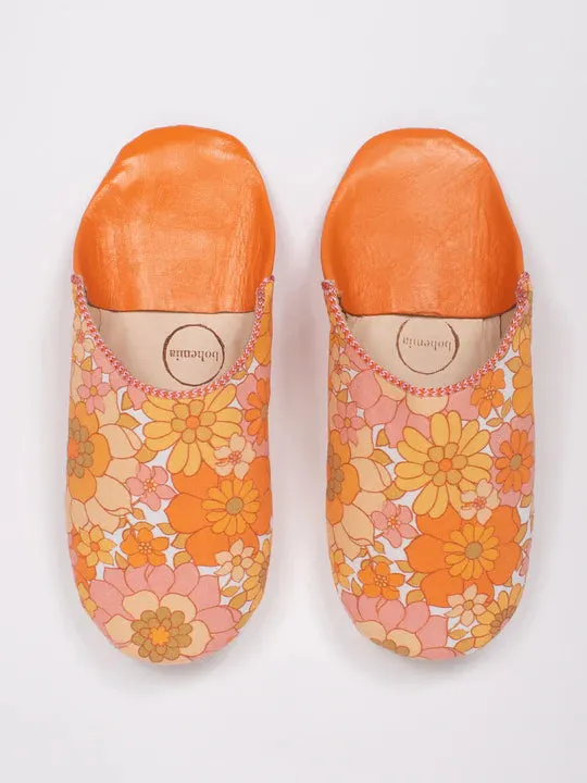 Bohemia Floral Fabric Babouche Slippers, Tangerine