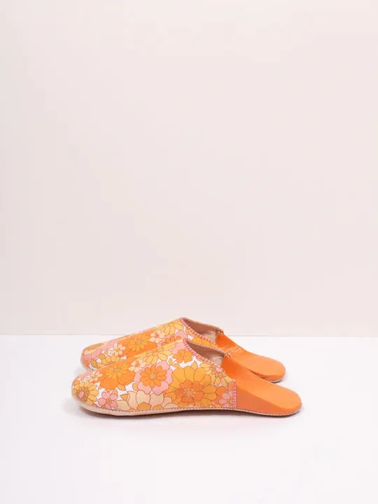 Bohemia Floral Fabric Babouche Slippers, Tangerine