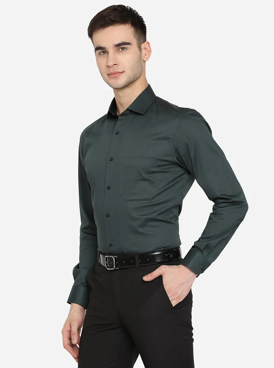 Bottle Green Solid Slim Fit Party Wear Shirt | Greenfibre