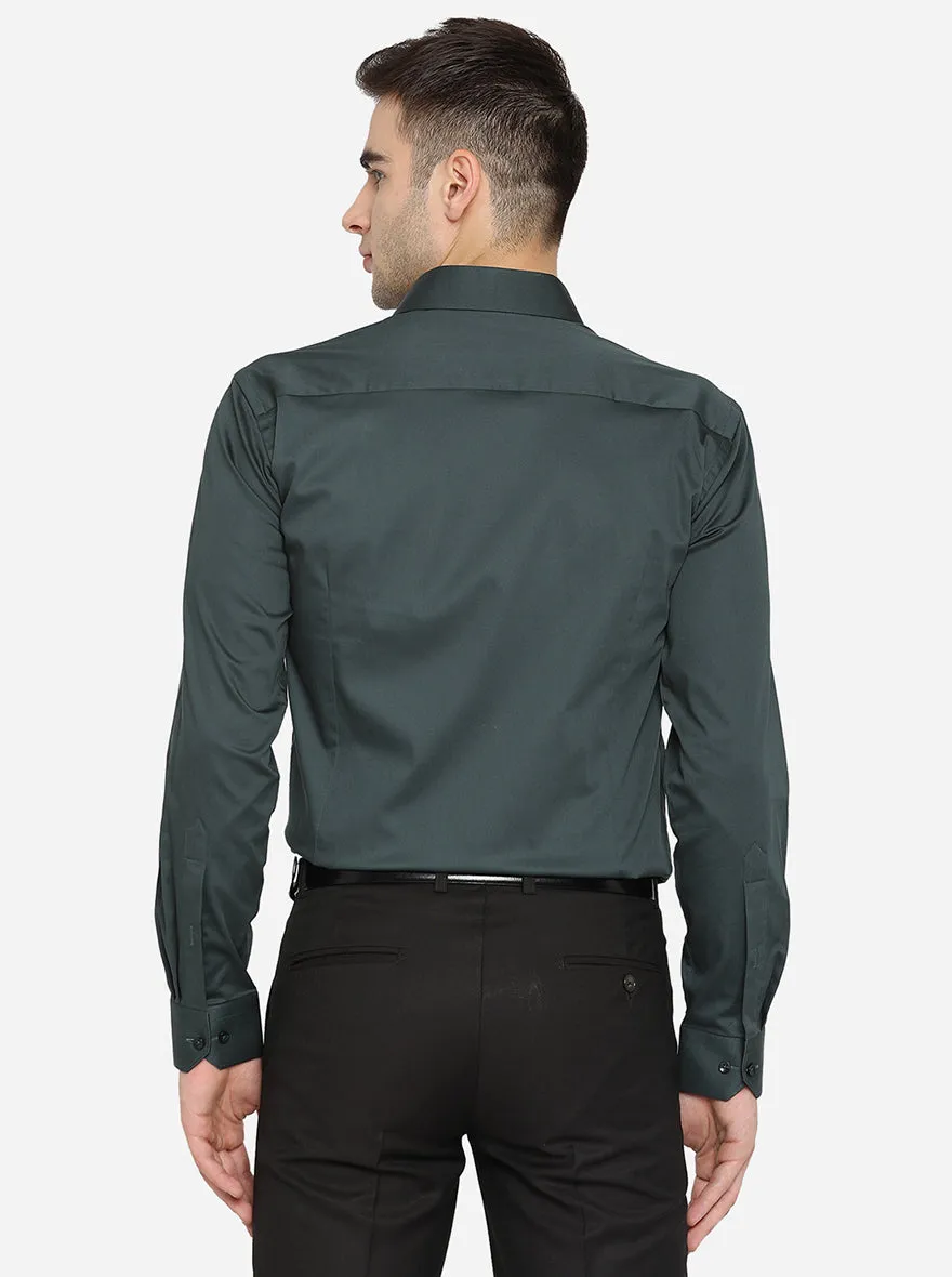 Bottle Green Solid Slim Fit Party Wear Shirt | Greenfibre