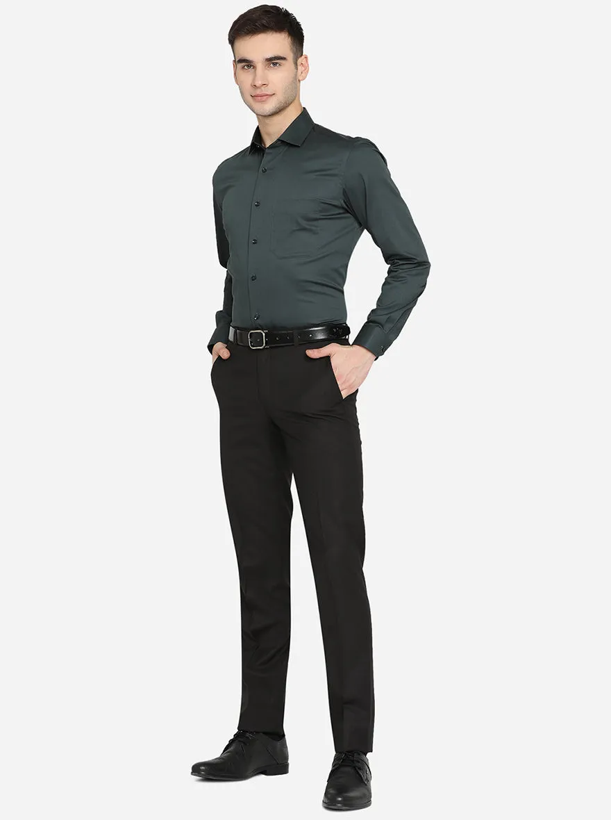 Bottle Green Solid Slim Fit Party Wear Shirt | Greenfibre