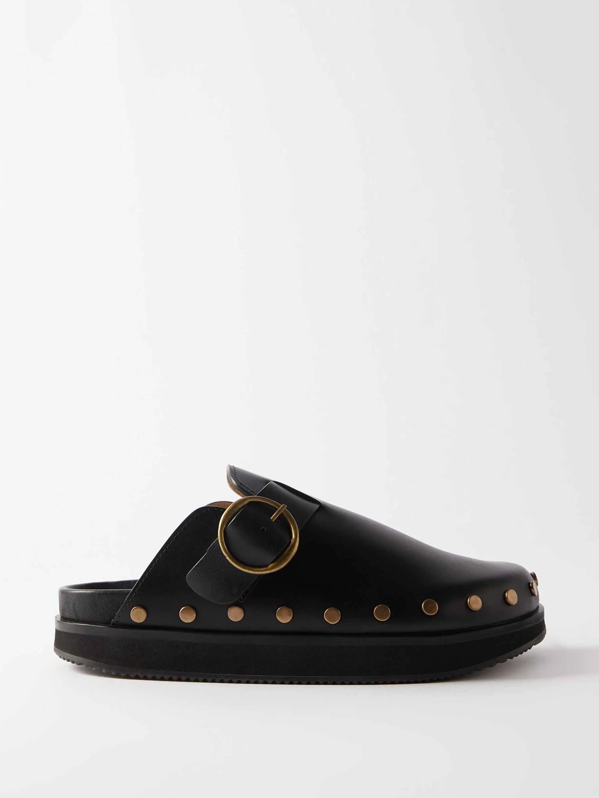 Buckled backless leather loafers