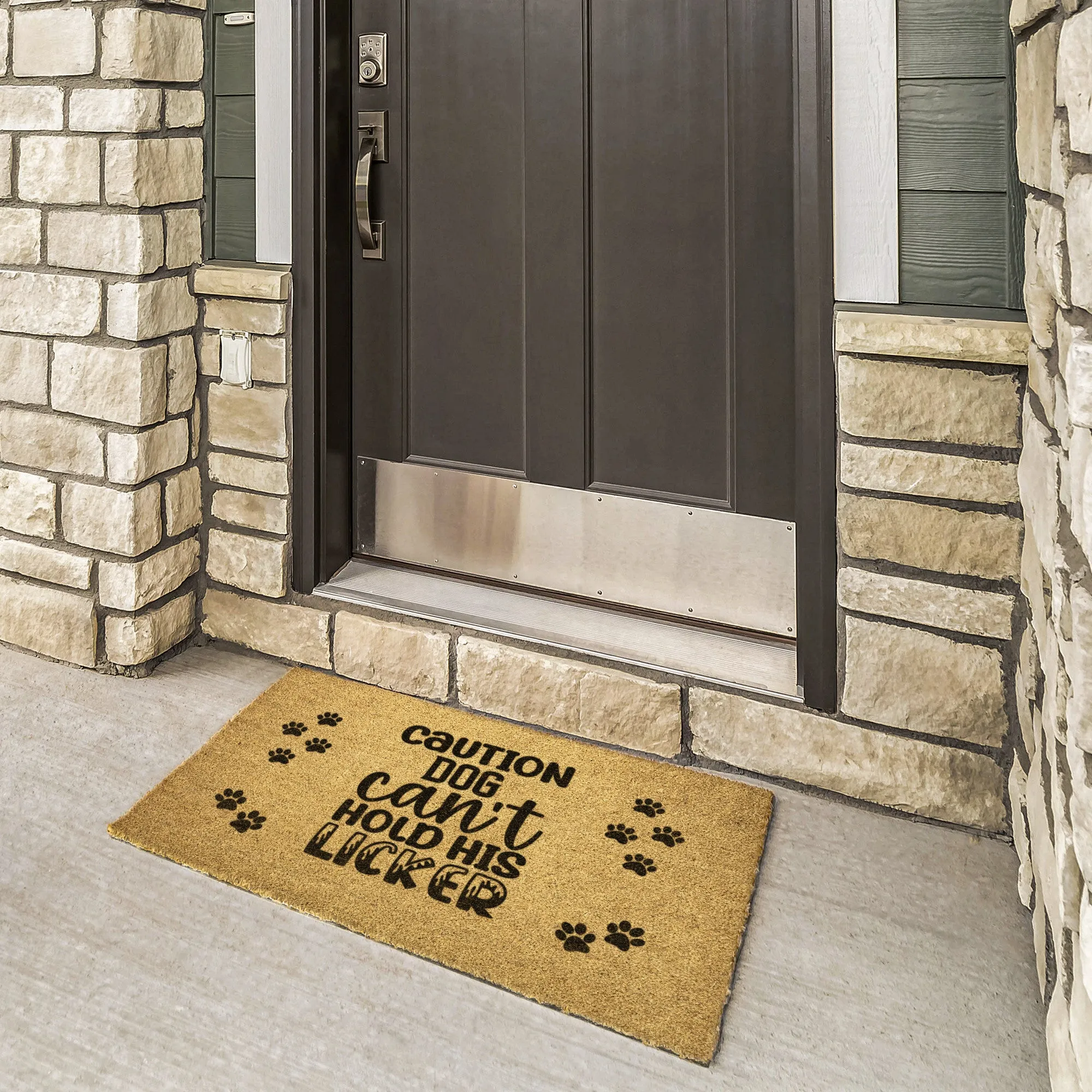 Caution Dog Can't hold his Licket Door Mat