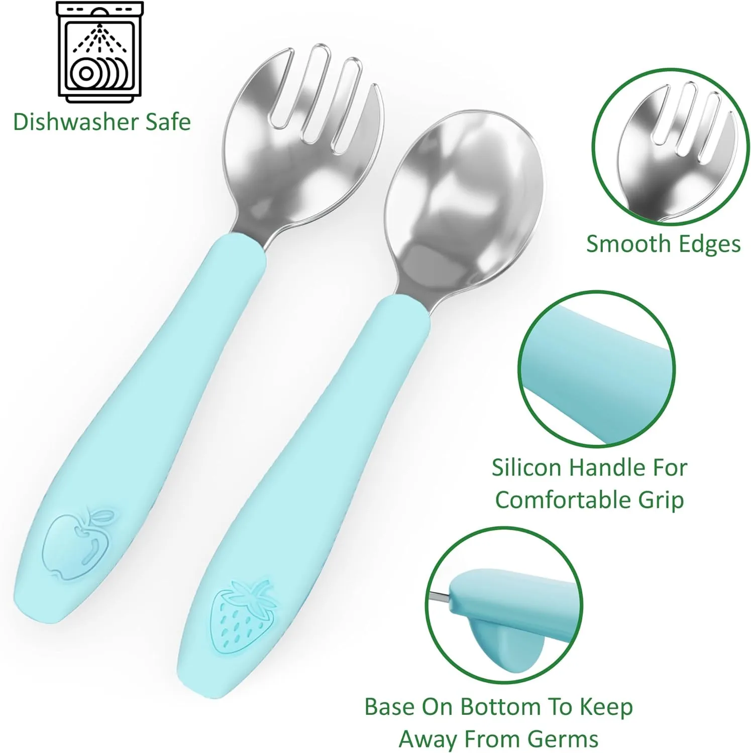 CHILLOUT LIFE Toddler Utensils Set, Kids Silverware with Silicone Handle, Stainless Steel Metal Toddler Forks and Spoons Safe Baby Cutlery for Self Feeding - 12 Pieces