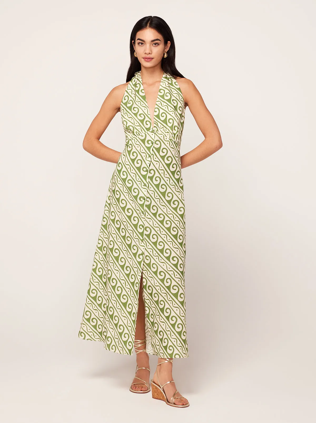 Claudia Green Wave Print Midi Dress