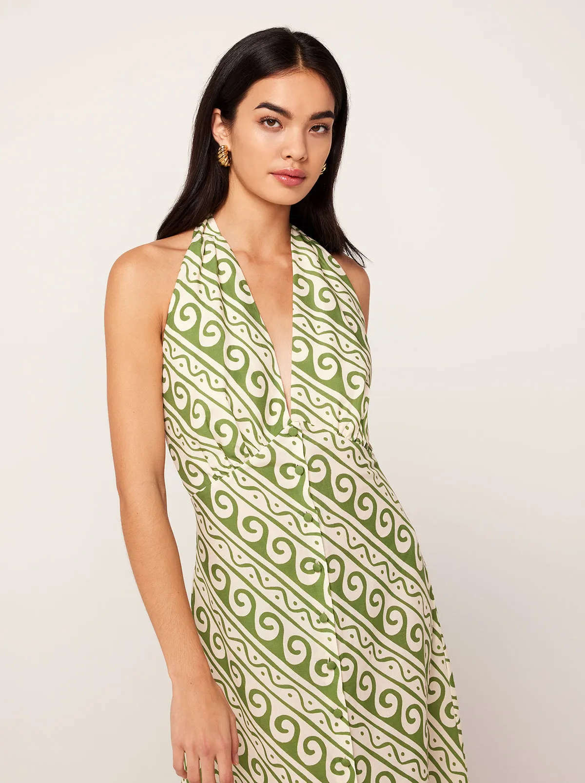 Claudia Green Wave Print Midi Dress