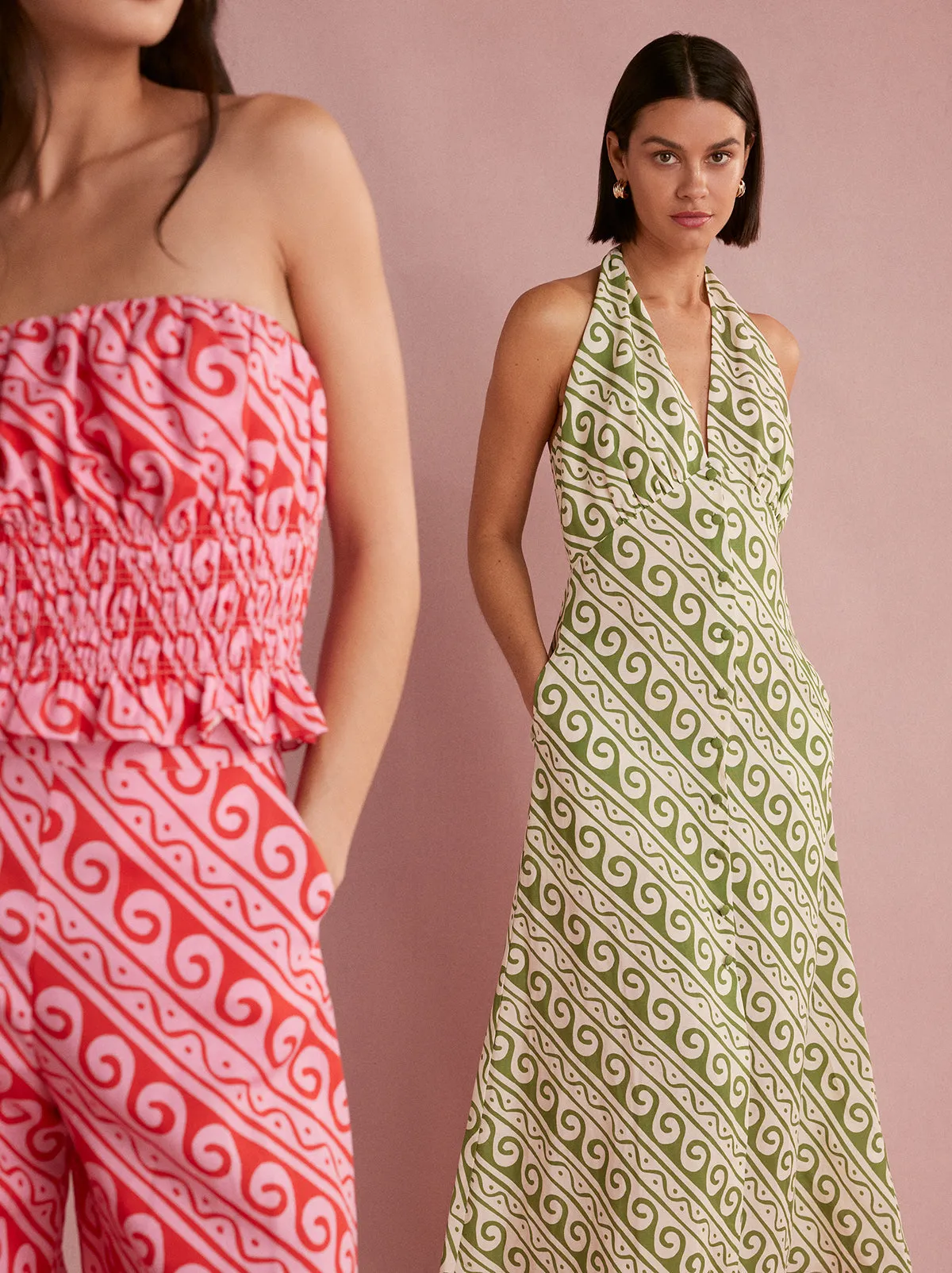 Claudia Green Wave Print Midi Dress