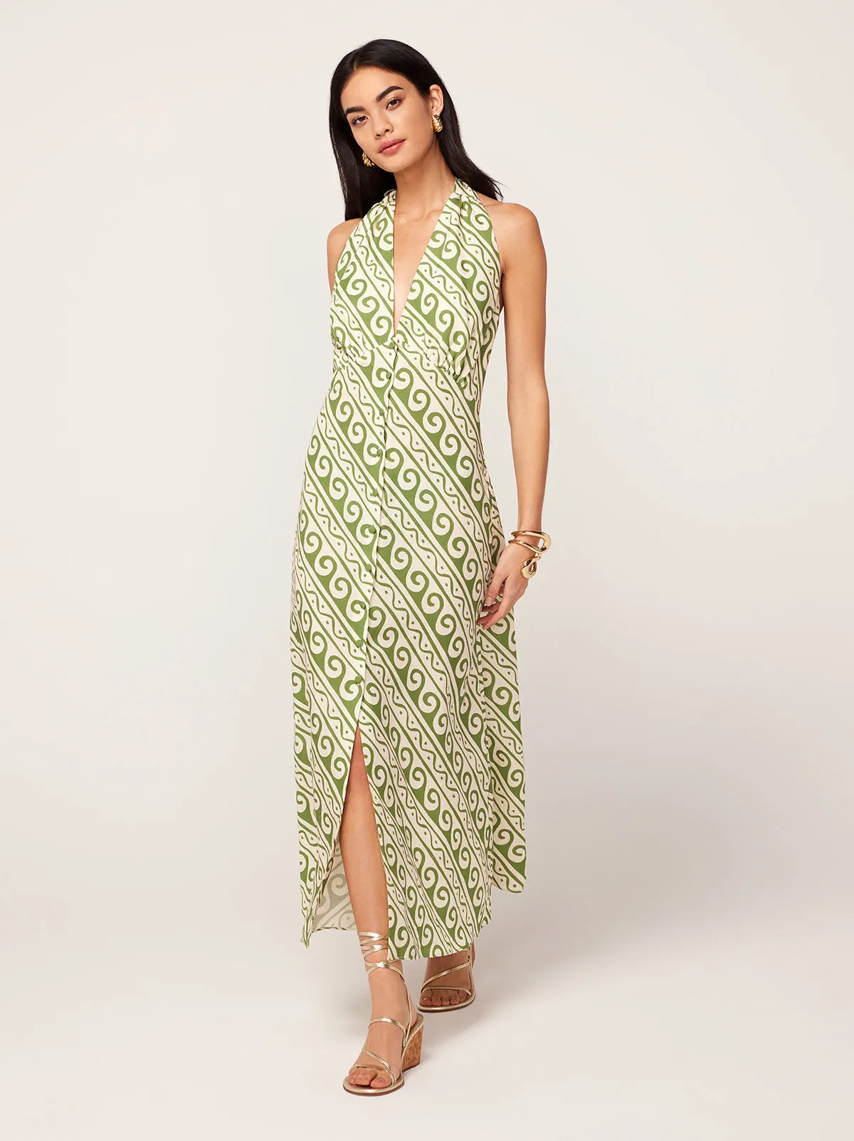 Claudia Green Wave Print Midi Dress