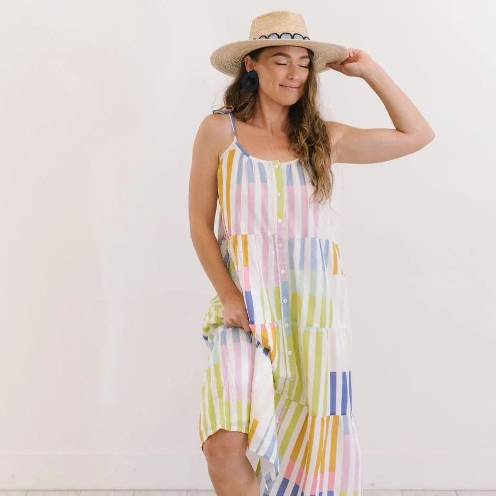 Colorful Stripe Champagne Beach Dress