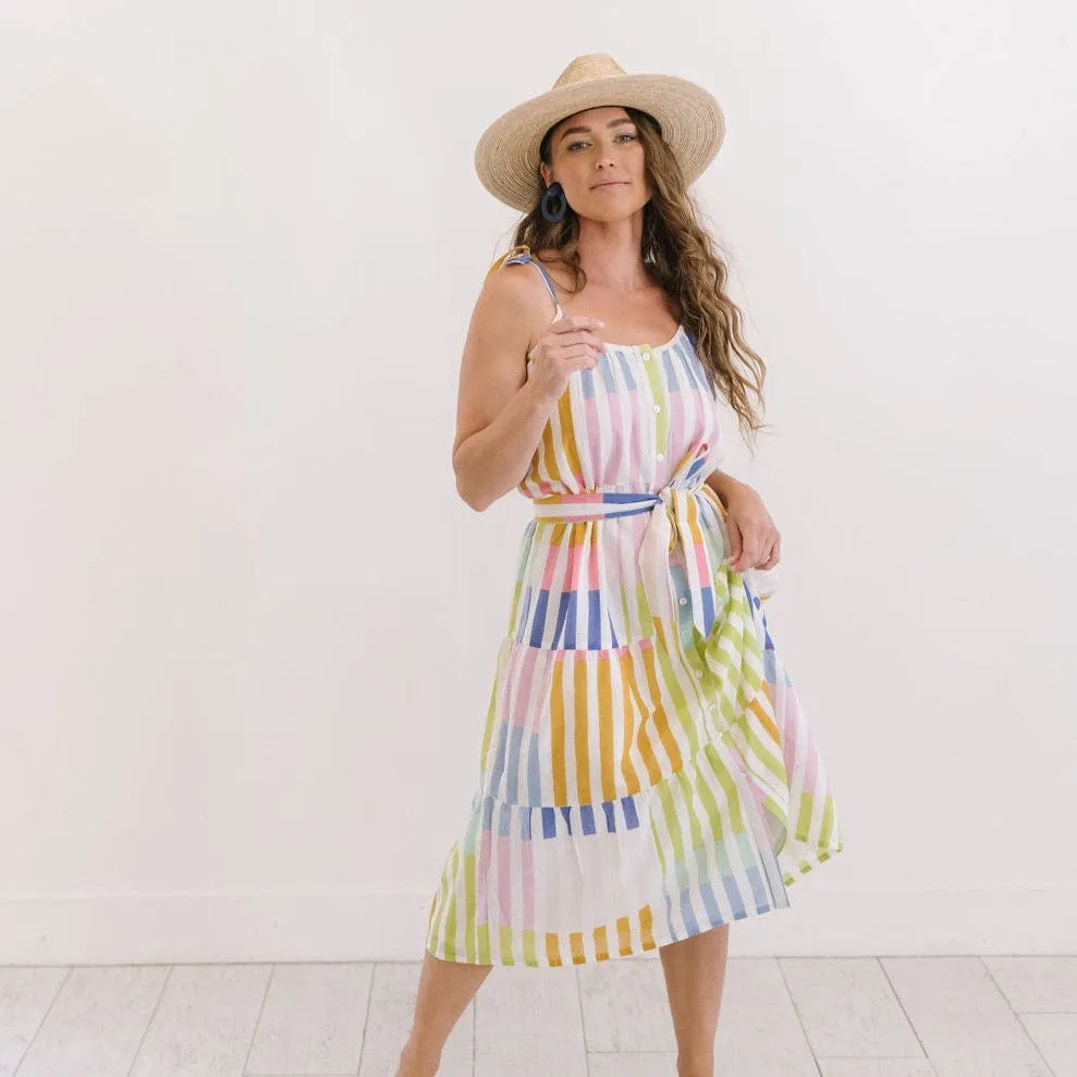 Colorful Stripe Champagne Beach Dress