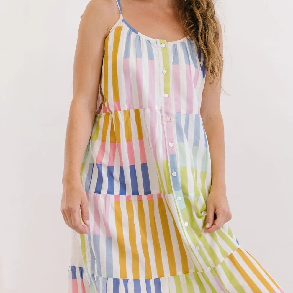 Colorful Stripe Champagne Beach Dress