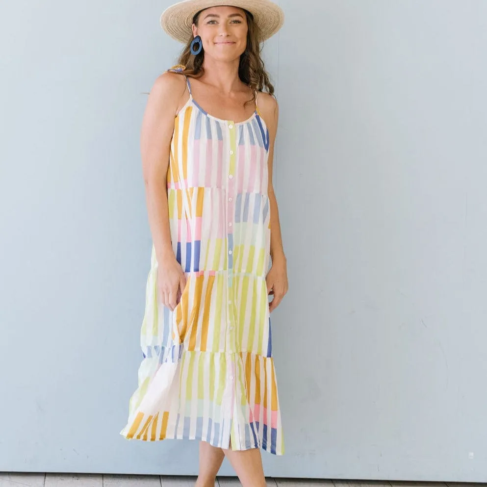 Colorful Stripe Champagne Beach Dress