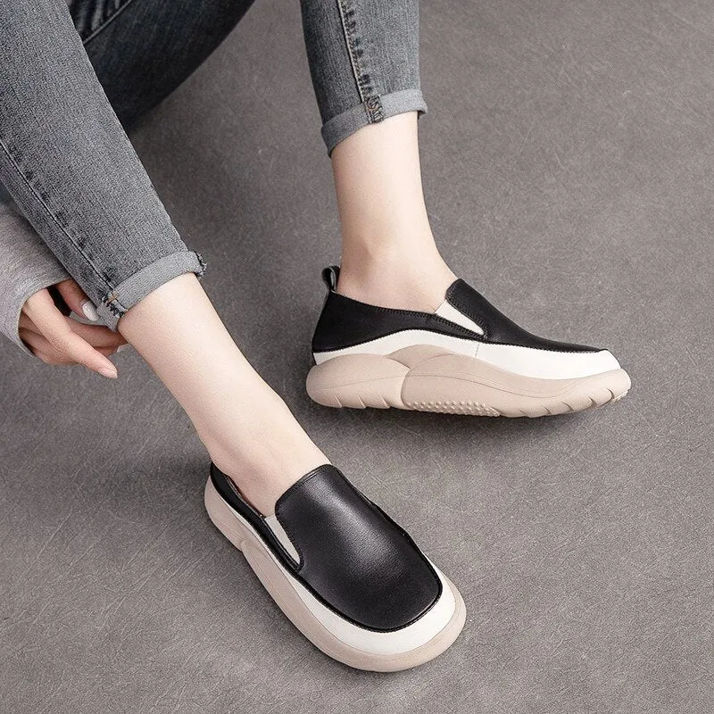 Comfortable Thick-Soled Genuine Leather Slip-on Loafer Shoes