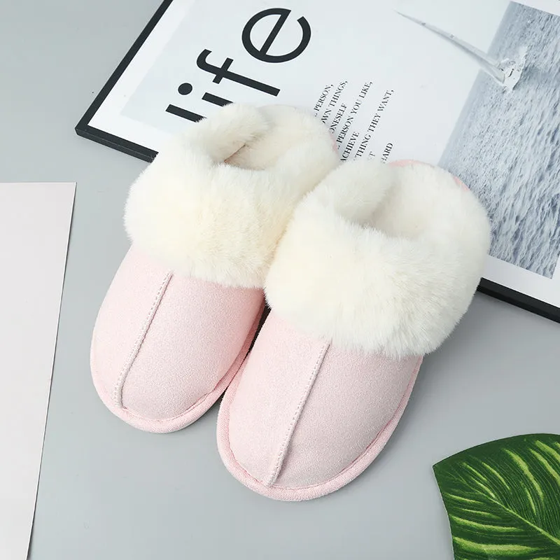 Comfy Plush Slippers Faux Suede Center Seam Slippers Loungewear House Shoes