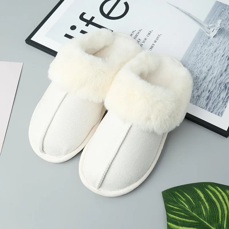 Comfy Plush Slippers Faux Suede Center Seam Slippers Loungewear House Shoes