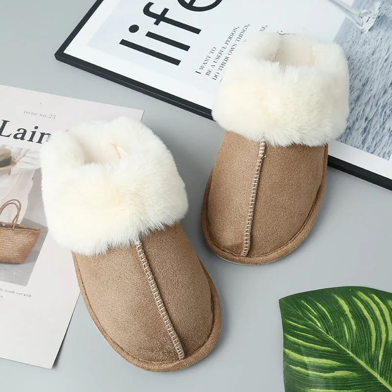 Comfy Plush Slippers Faux Suede Center Seam Slippers Loungewear House Shoes