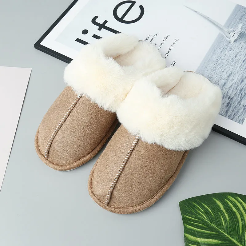 Comfy Plush Slippers Faux Suede Center Seam Slippers Loungewear House Shoes