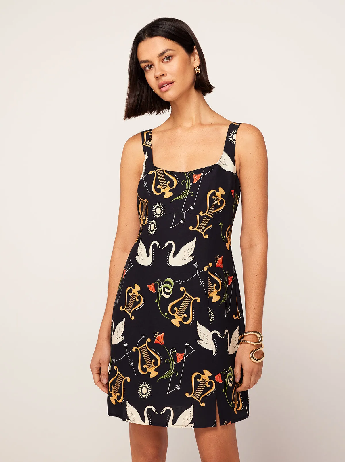 Connie Black Cygnus And Lyra Print Mini Dress