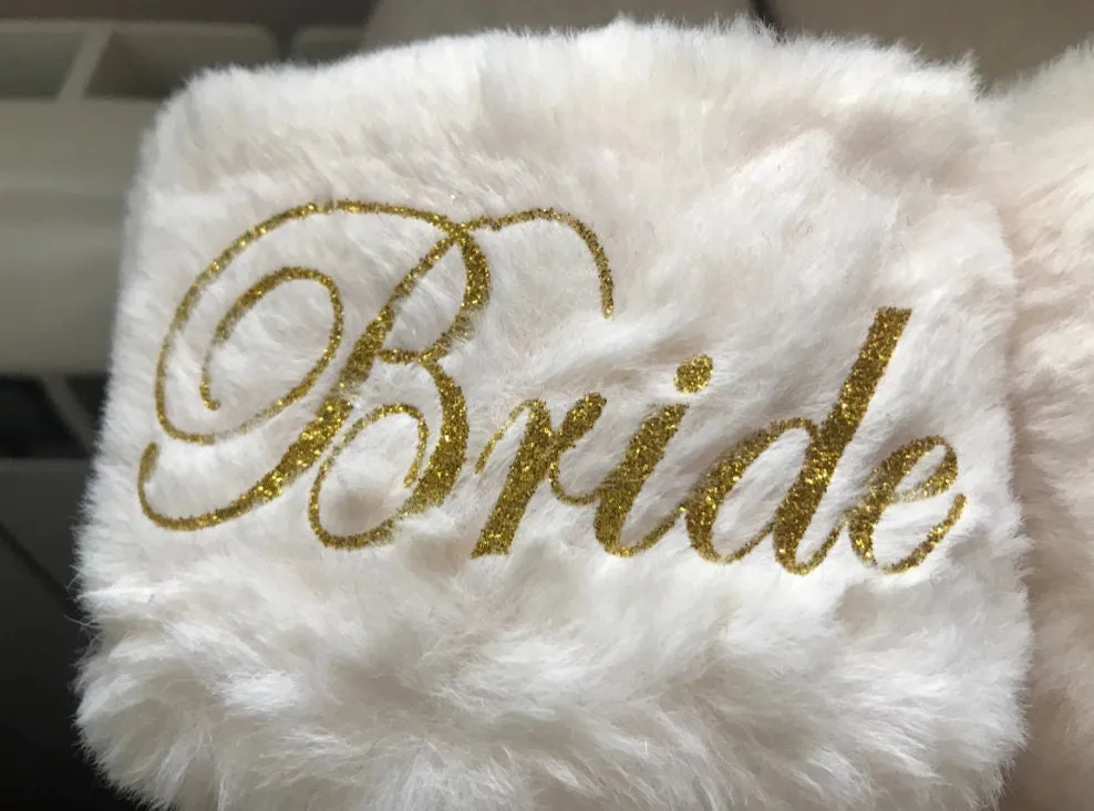 Custom Bride Bridesmaid Slippers Fluffy | Bachelorette Party | Personalized Gifts | Wedding Gifts | Bridesmaid Gifts | Bridal Shower