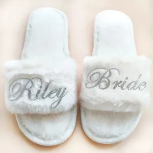 Custom Bride Bridesmaid Slippers Fluffy | Bachelorette Party | Personalized Gifts | Wedding Gifts | Bridesmaid Gifts | Bridal Shower