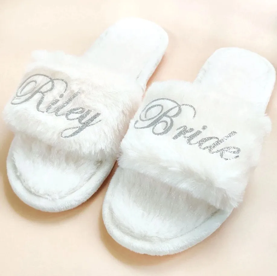 Custom Bride Bridesmaid Slippers Fluffy | Bachelorette Party | Personalized Gifts | Wedding Gifts | Bridesmaid Gifts | Bridal Shower