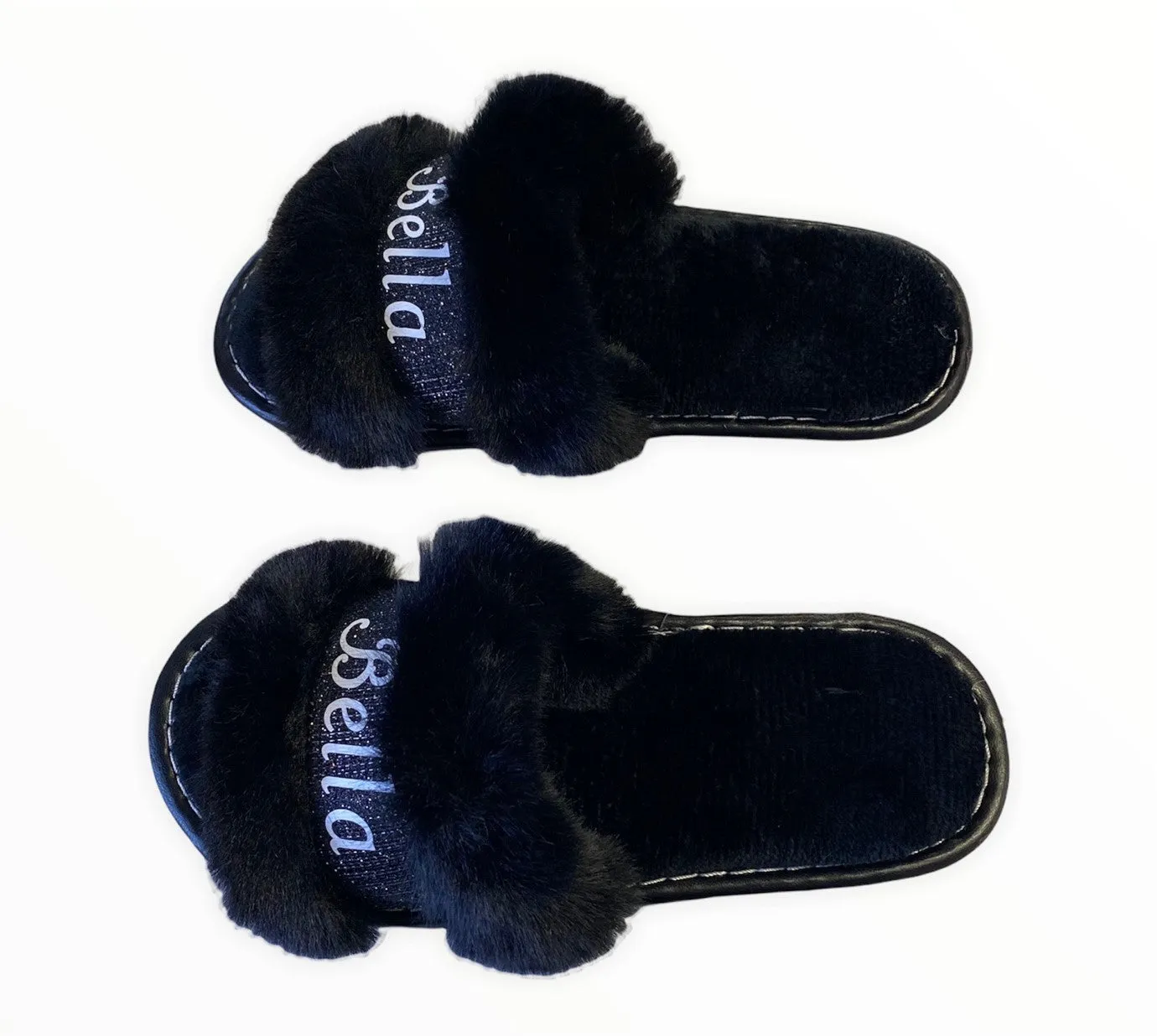 Customized Black Glitter Slippers