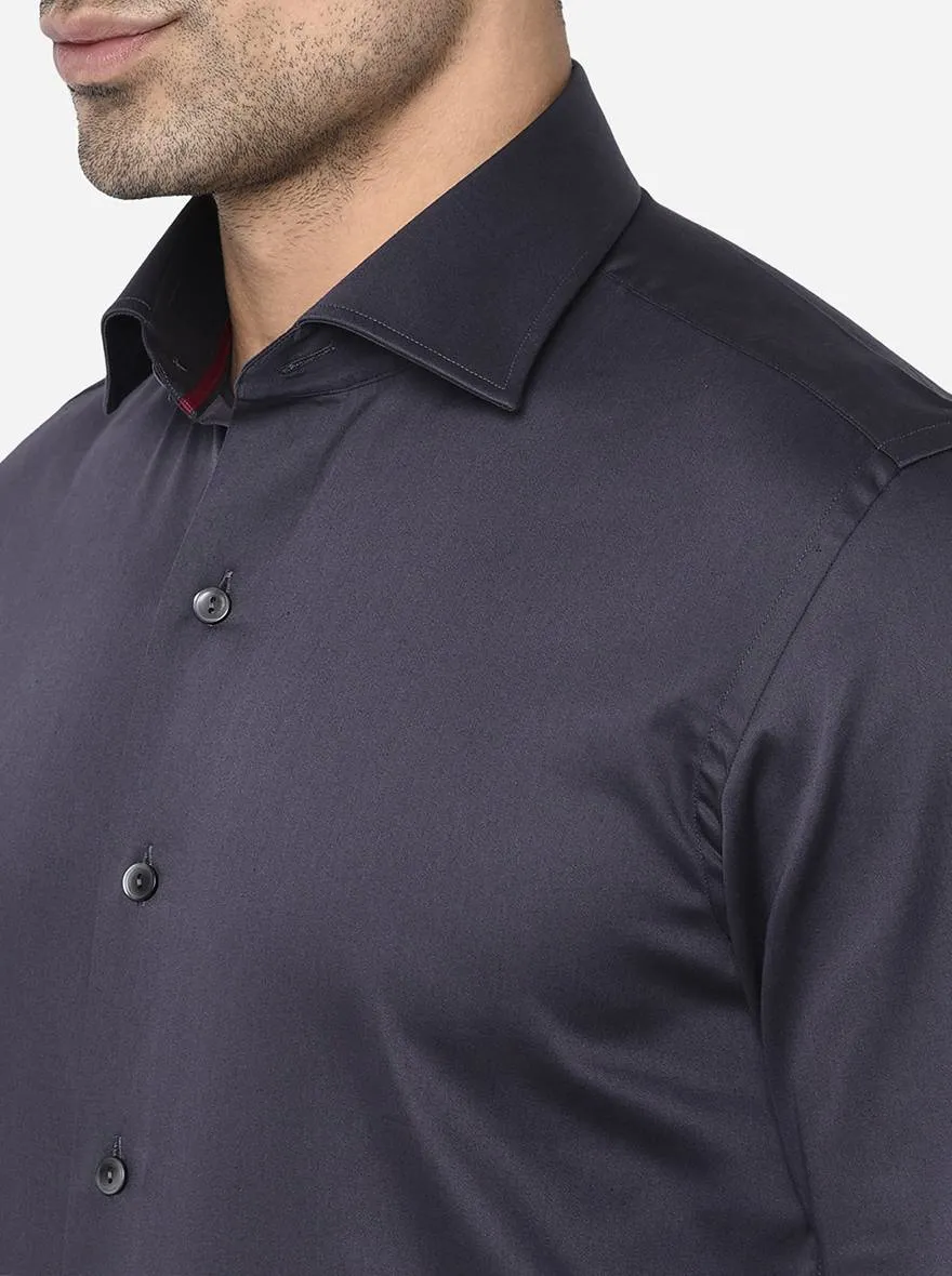 Dark Grey Solid Slim Fit Party Wear Shirt | Wyre