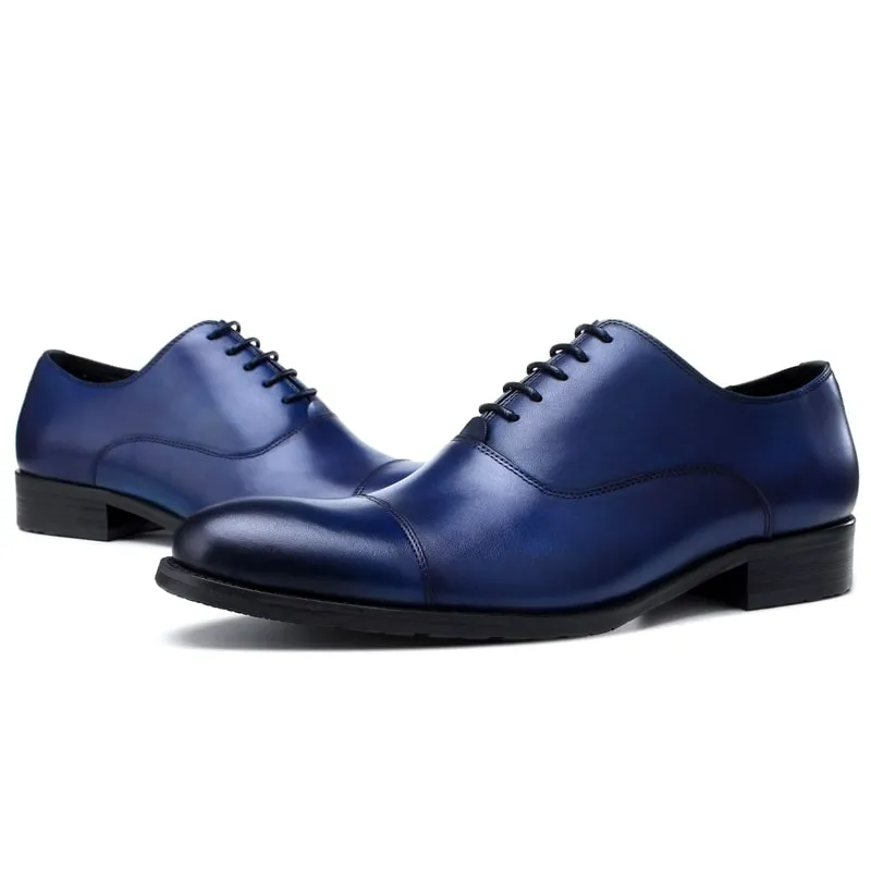 Formal Navy Blue Leather Oxford Shoes