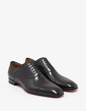 Greggo Flat Black Leather Oxford Shoes -