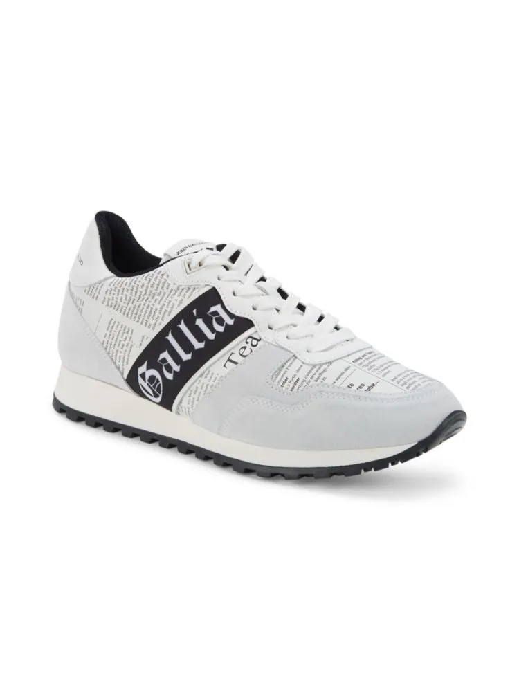 John Galliano Leather Gazette Sneakers in White Print