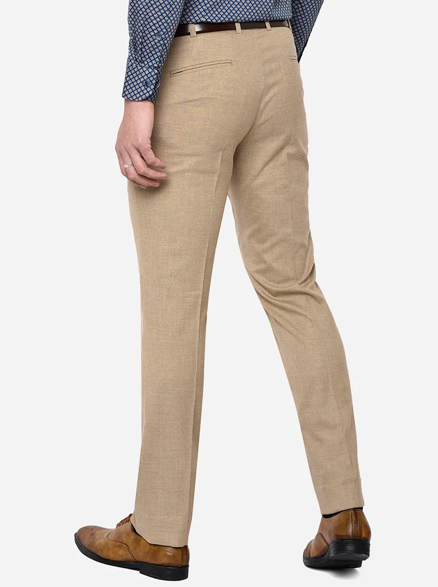 Light Beige Solid Slim Fit Formal Trouser | Greenfibre