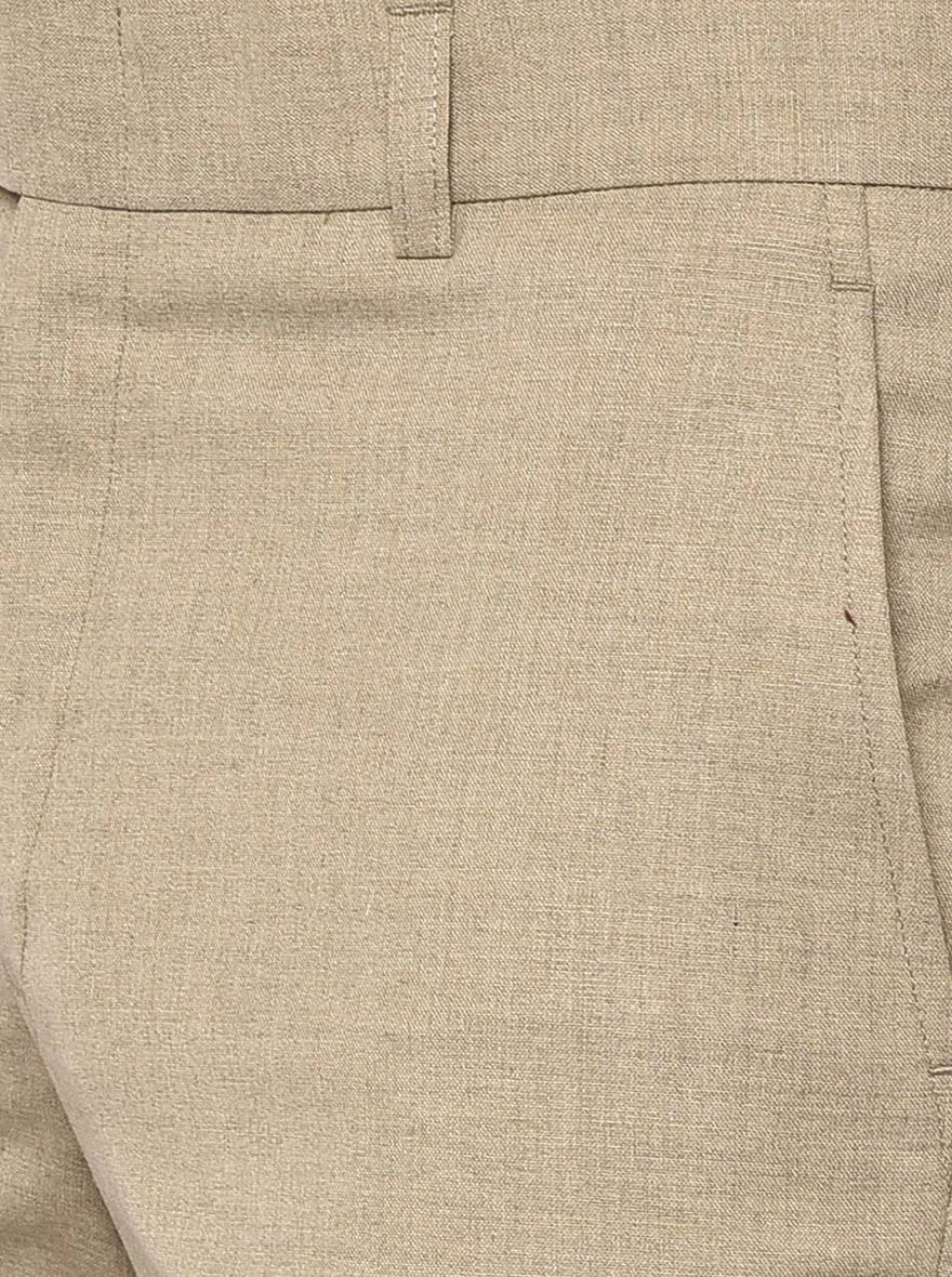 Light Beige Solid Slim Fit Formal Trouser | Greenfibre