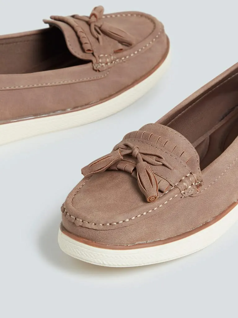 LUNA BLU Brown Fringe-Detail Loafers