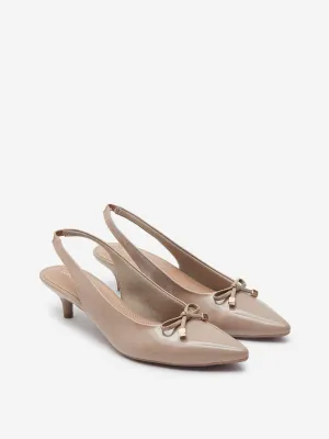 LUNA BLU Taupe Bow Detail Slingback Mules