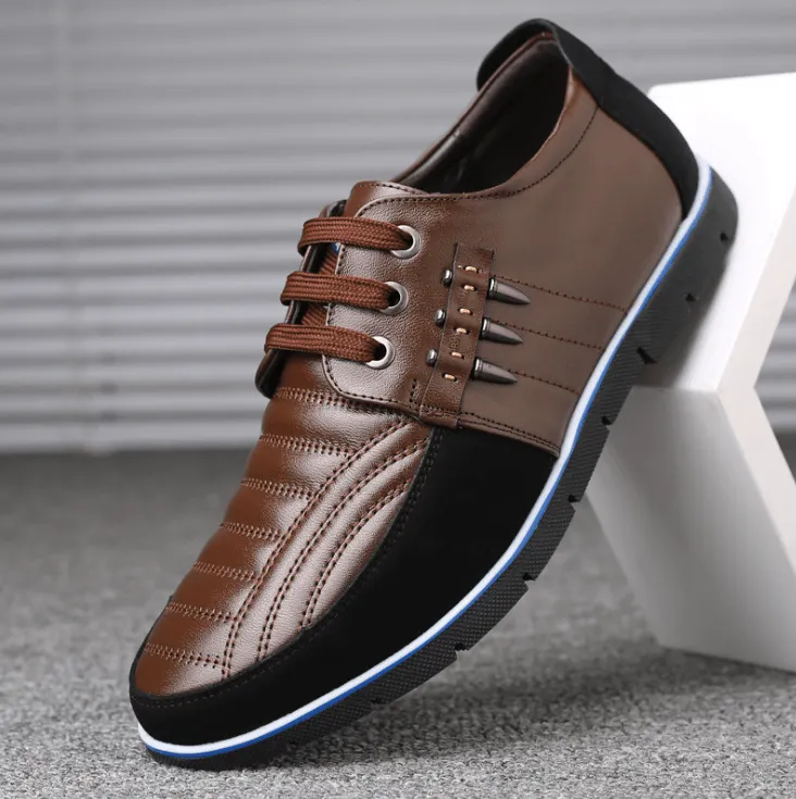 Men's Leather Shoes Korean Casual Leather Shoes First Layer Cowhide Three-color Lace Round Head Hollow Dress Youth Shoes