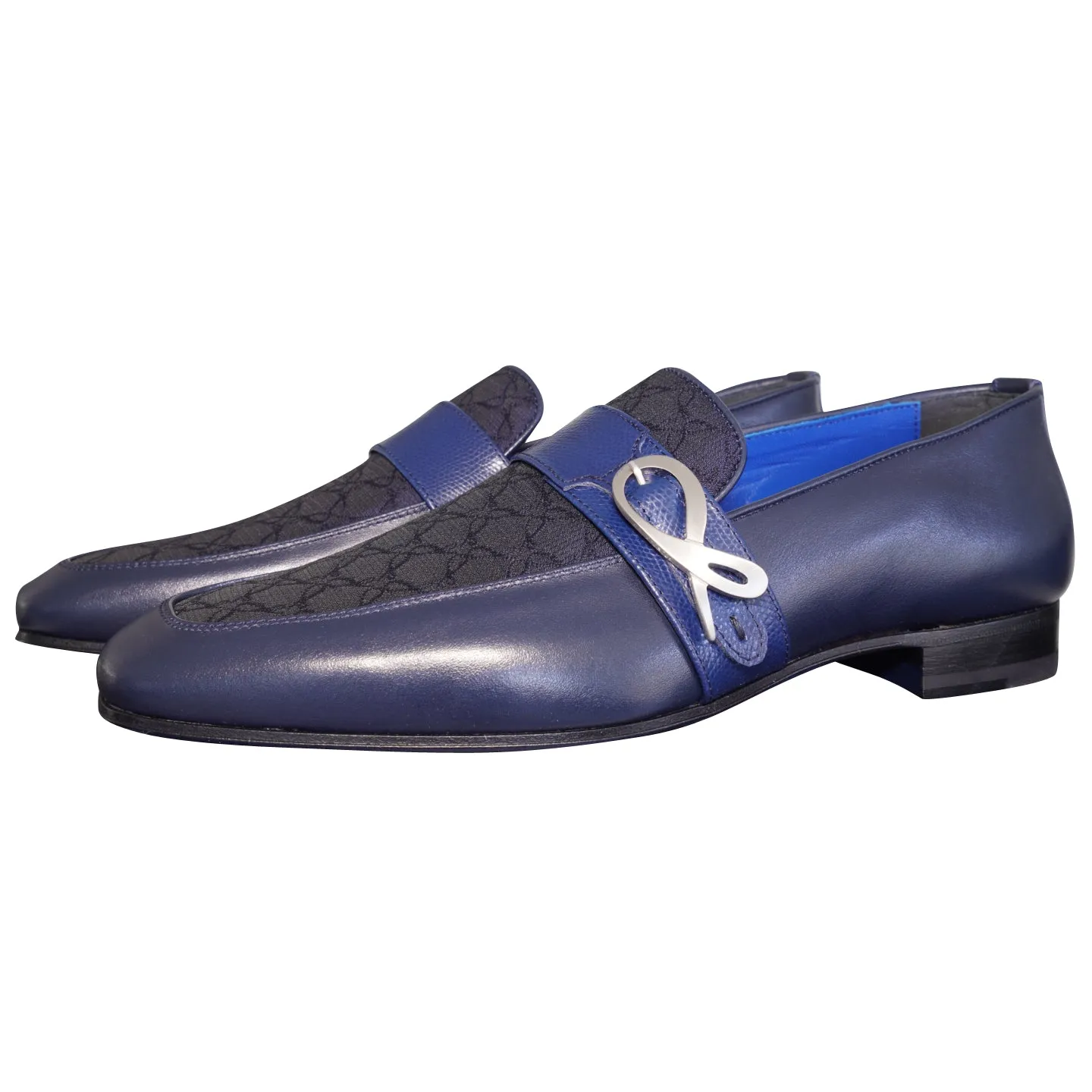 Midnight Marino Logo Monk Loafers With Silver Buckle