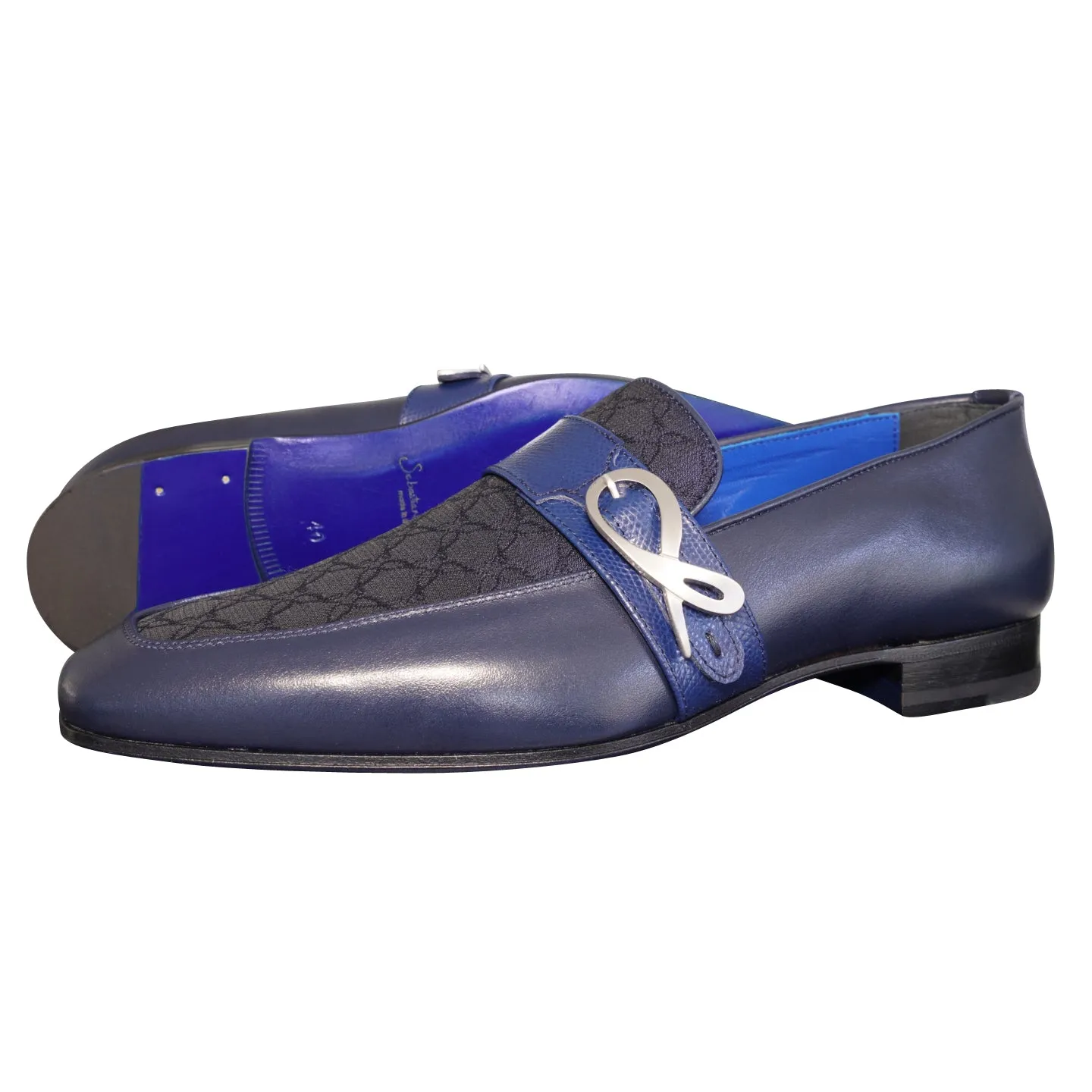 Midnight Marino Logo Monk Loafers With Silver Buckle