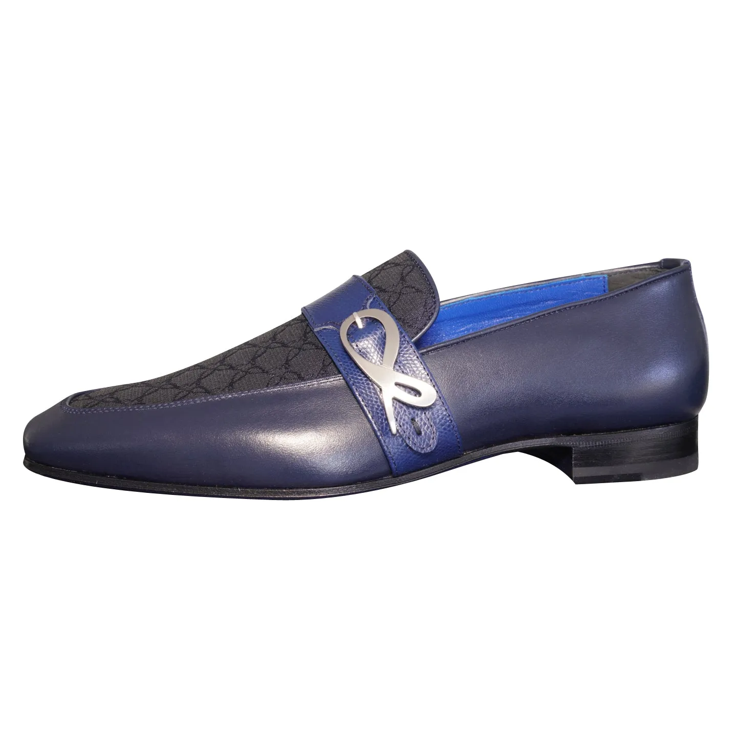 Midnight Marino Logo Monk Loafers With Silver Buckle