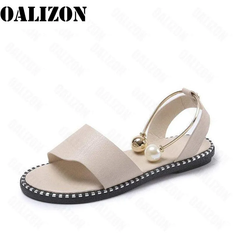 New Summer Women Beaded Pearly Sandals Slippers Shoes Ladies Flats Sandals Flip Flop Casual Flat Slingback Sandals Shoes