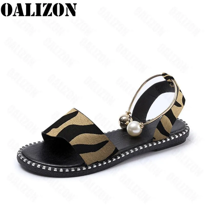 New Summer Women Beaded Pearly Sandals Slippers Shoes Ladies Flats Sandals Flip Flop Casual Flat Slingback Sandals Shoes