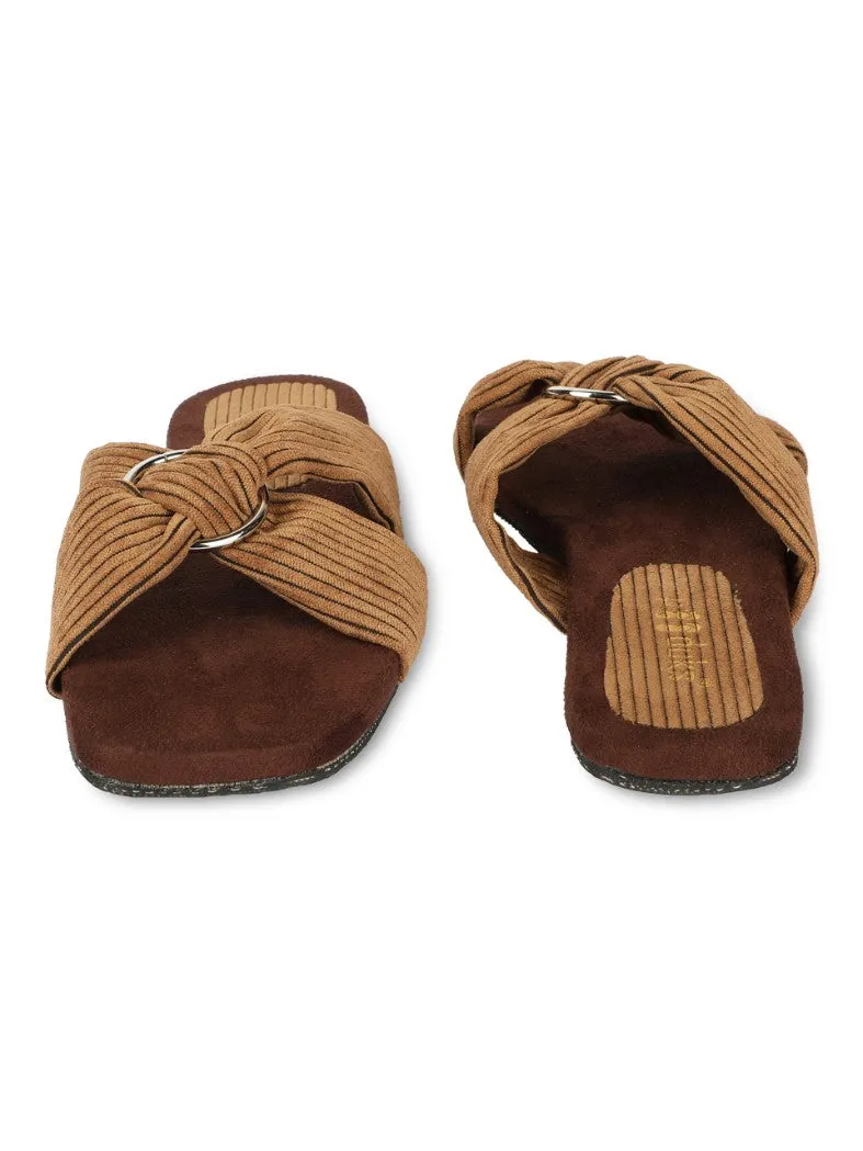 Paaduks Zima Crossover Corduroy Slides for Women (Honey Mustard)