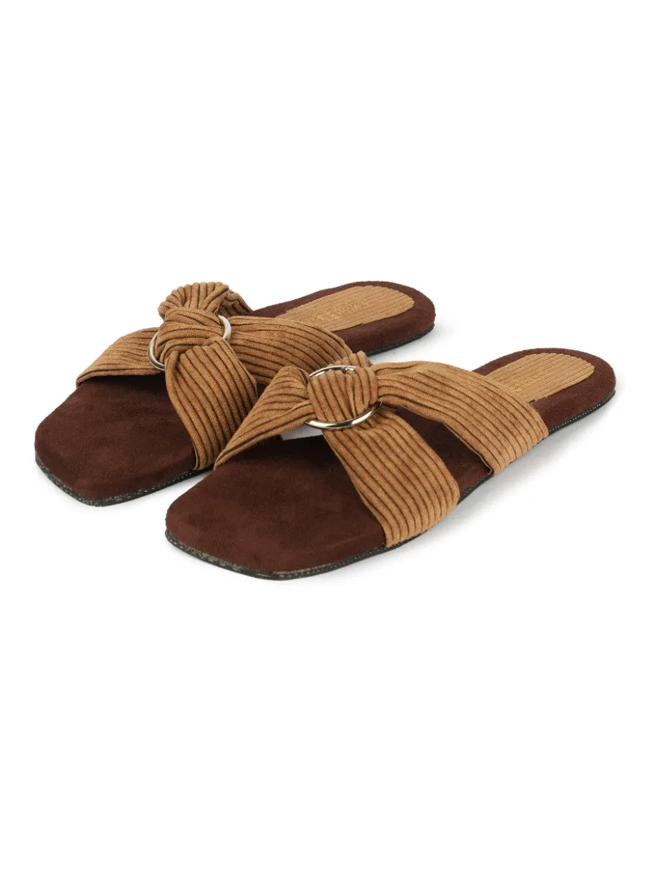 Paaduks Zima Crossover Corduroy Slides for Women (Honey Mustard)