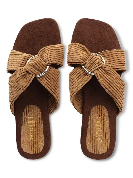 Paaduks Zima Crossover Corduroy Slides for Women (Honey Mustard)