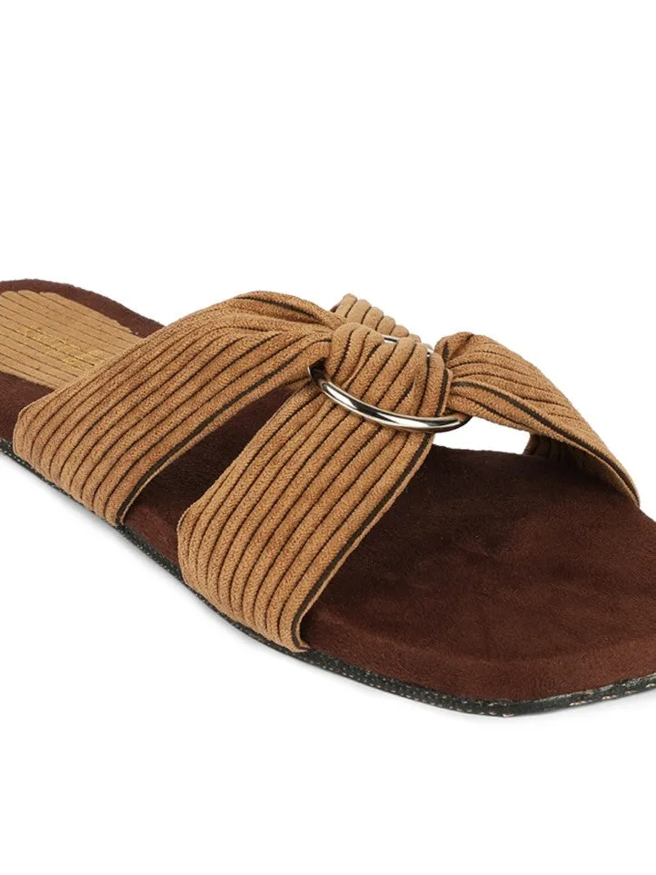 Paaduks Zima Crossover Corduroy Slides for Women (Honey Mustard)