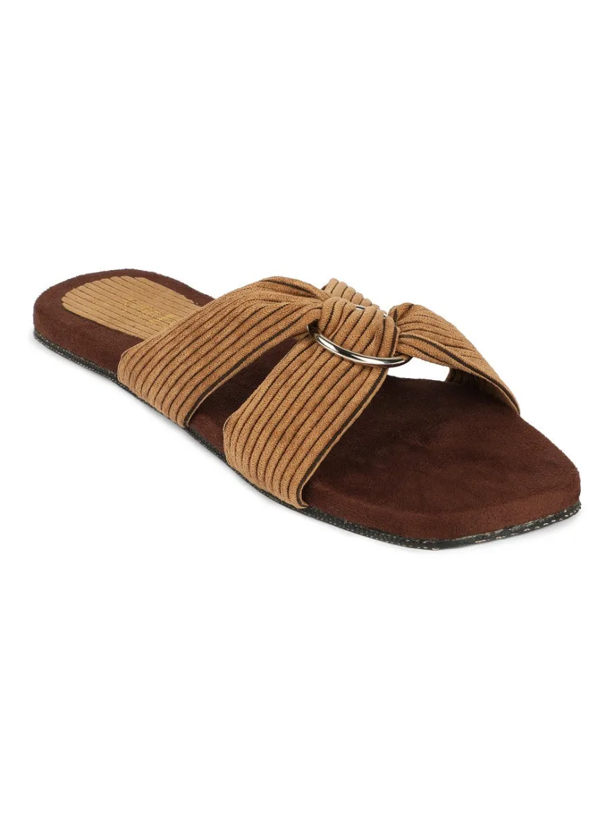 Paaduks Zima Crossover Corduroy Slides for Women (Honey Mustard)