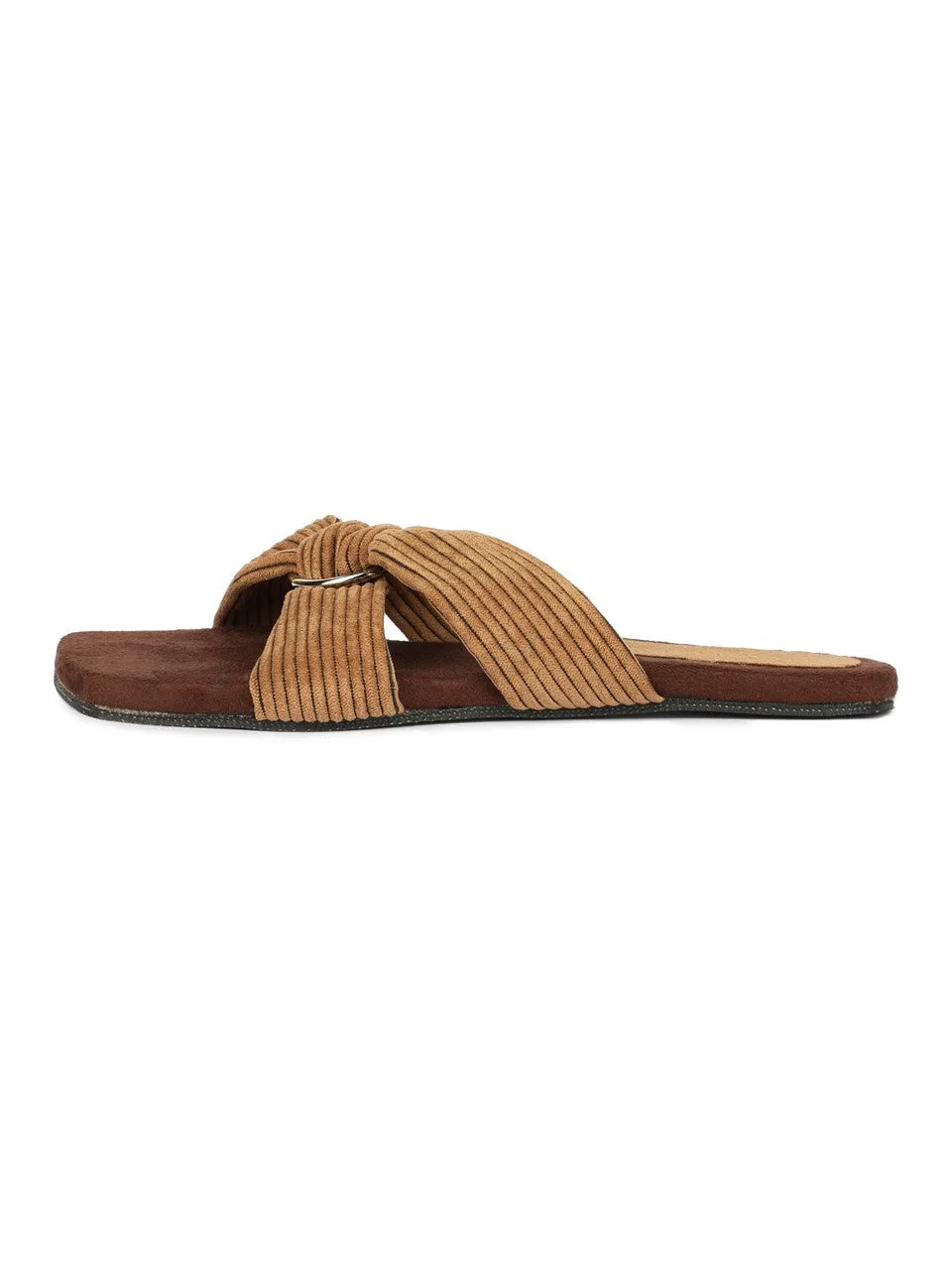 Paaduks Zima Crossover Corduroy Slides for Women (Honey Mustard)